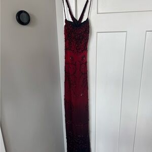 Backless Red and Black Beaded Gown